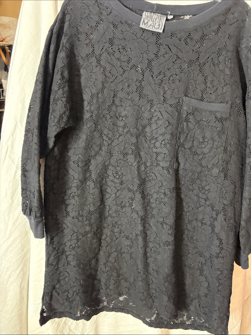 Vintage Swingsport Maui Black Lace Overlay women’s Shirt with Pocket